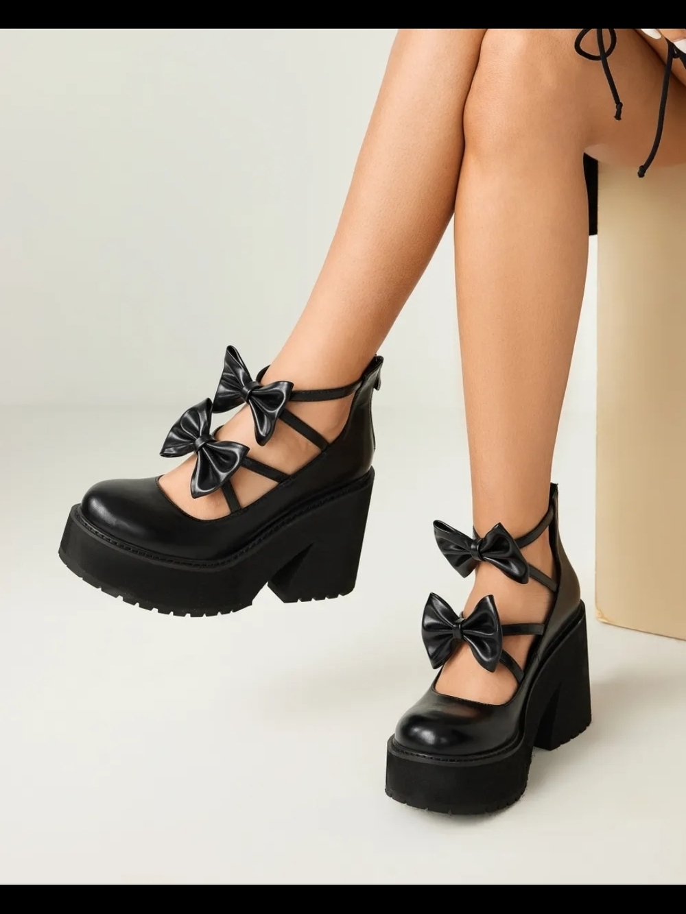 Black Bow Platform Mary Jane Heels